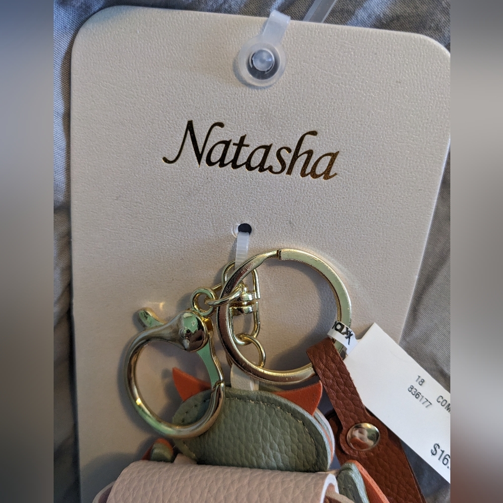 Natasha Couture Crystal Owl Leather Keychain - Pink & Coral - Picture 4 of 8